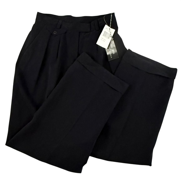 Via Seta Pants - Via Seta Trousers Women 12 Black Pleated Silk High Rise Straight Leg Deadstock
